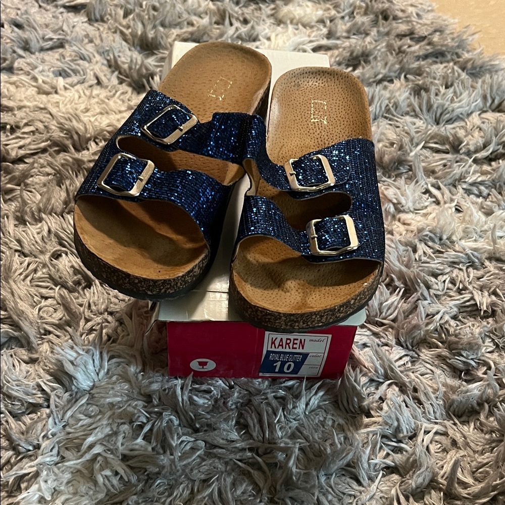 Women's Navy Sparkle Double-Buckle Slide Sandals - Picture 1 of 3